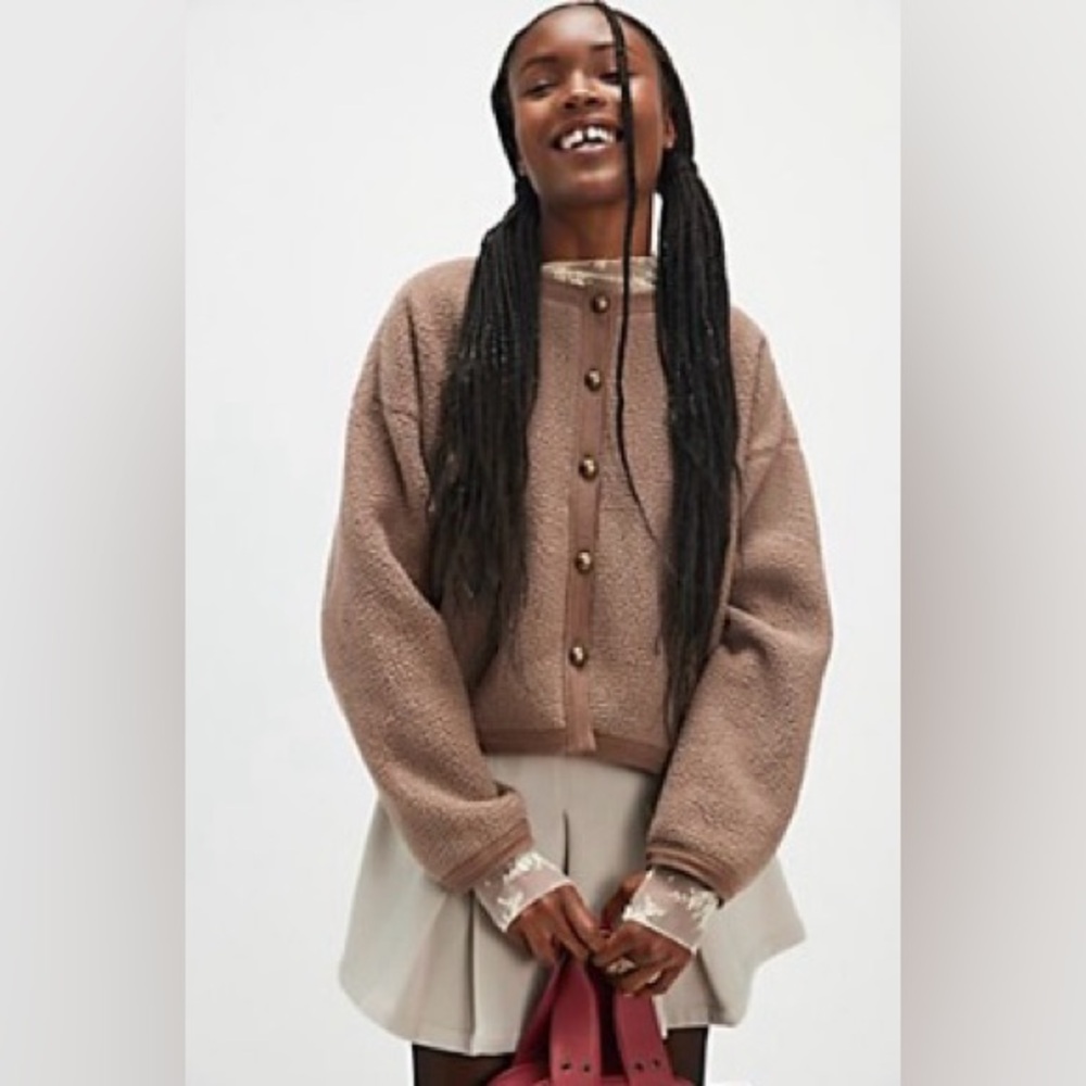 Free People, Hug Me Sherpa Cardi, Brown, XS, NWT